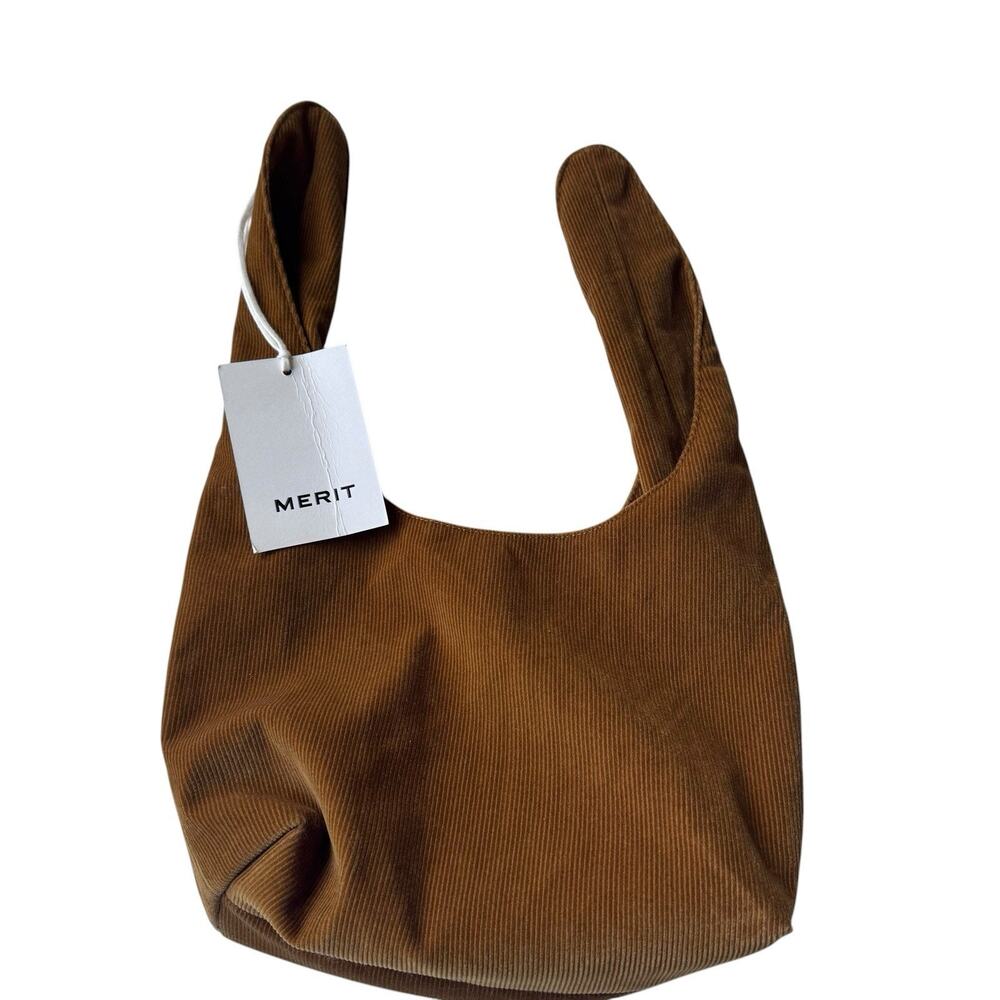 Merit Brown Corduroy Hobo Signature Beauty Bag with Tie Closure Festival Boho